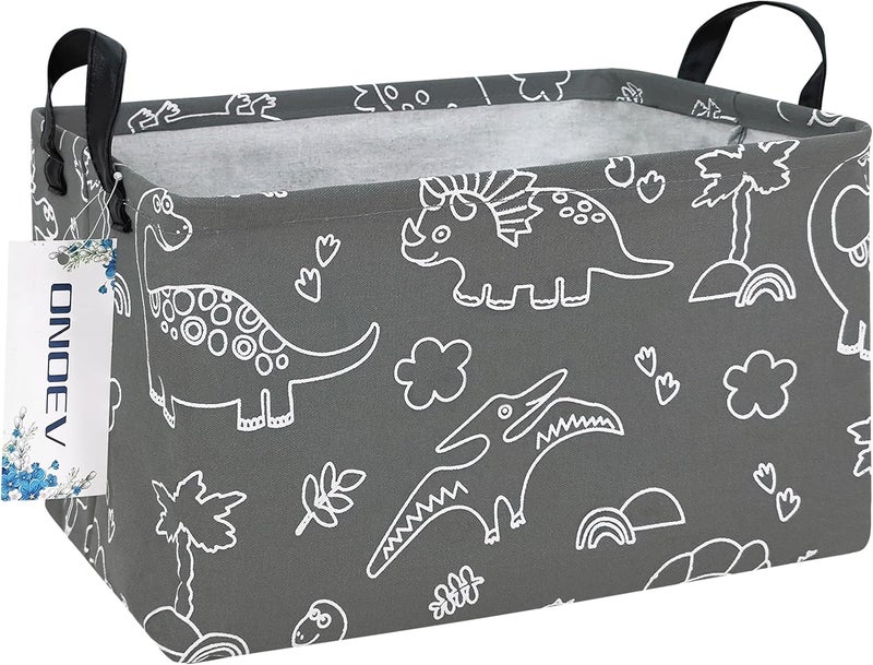 ONOEV Rectangular Dinosaur Basket Waterproof Storage Bin Gift Box Children's Toy Organizer Box Room Decoration Basket(Gray Line Dinosaur) - Image 1